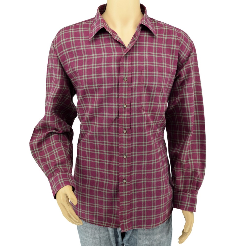 PAUL STUART NEW YORK Maroon/Green Wool Blend Plaid Flannel Shirt Men's XL